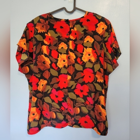 Vntg Liz Baker Floral Print Blouse Size 1X in Red - Picture 5 of 7